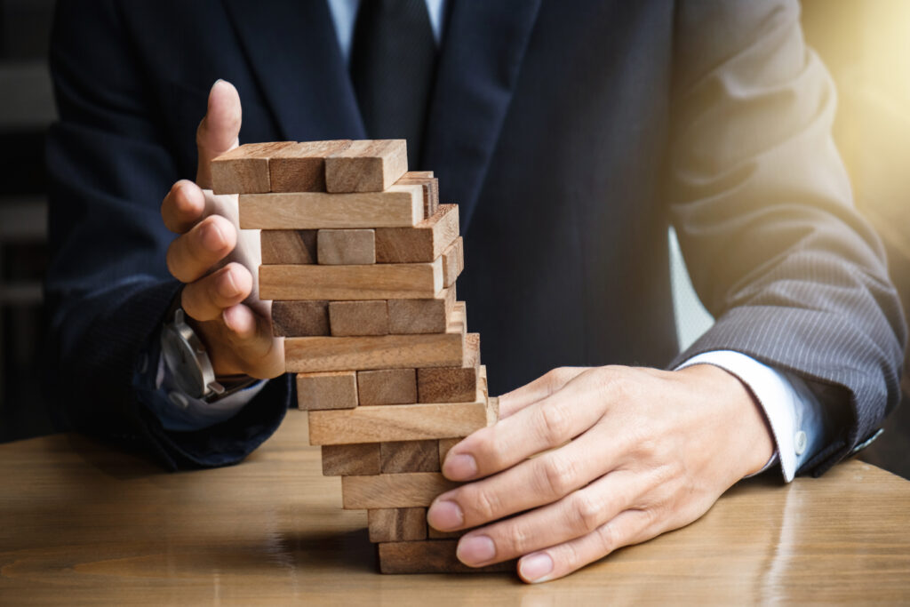 A businessman building the foundation of a business